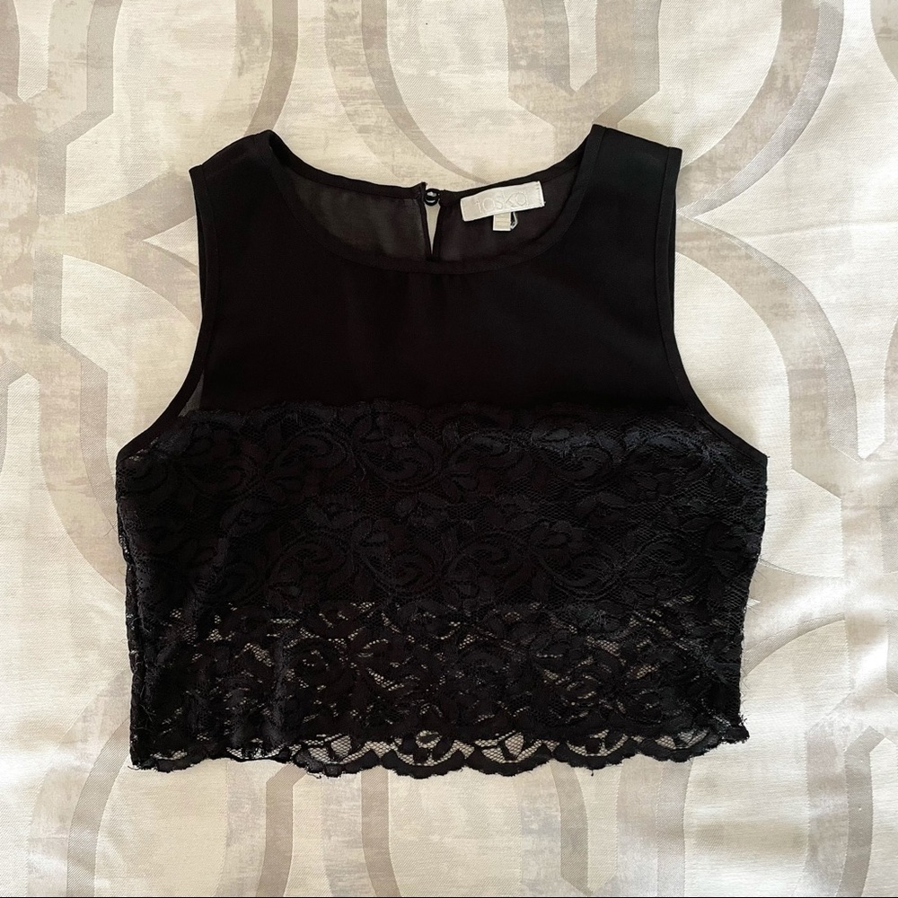 2/$15 Black sheer lace & chiffon crop top